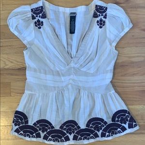 Lithe (Anthropologie) Embroidered Cap Sleeve Top